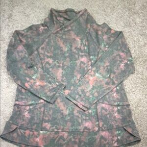 Christopher & Banks Womens Large Floral Cowl Neck Fleece Pullover Grey Pink 2085